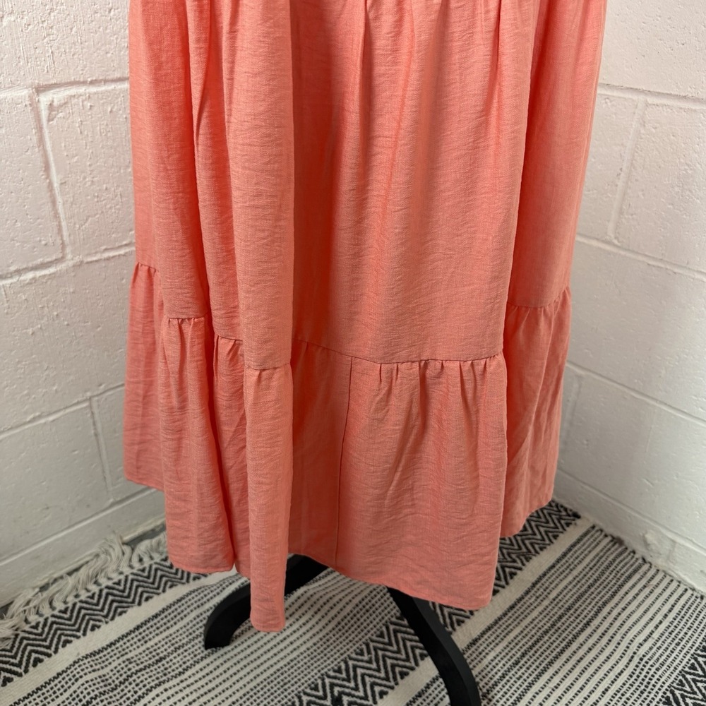 INC Maxi Sun Dress Smocked Tiered Peachy Pink Cottage Peasant Easter Wedding 12 - Picture 5 of 14